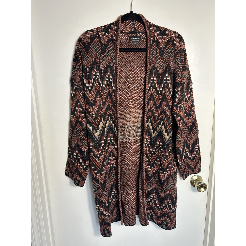 Lucky Brand Wool Blend Southwestern Aztec Cardigan Sweater Long Knit Women's L